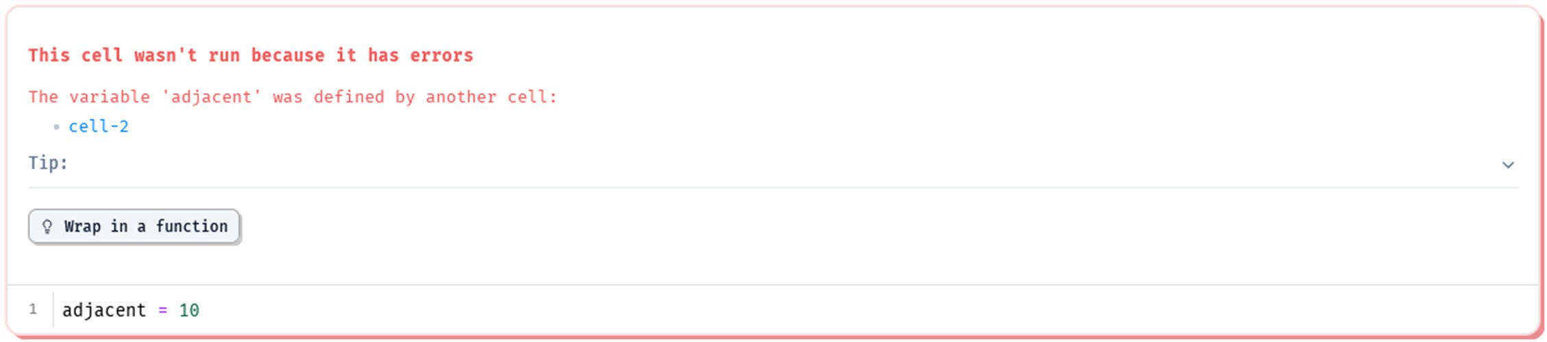 error shown when a variable is re-defined