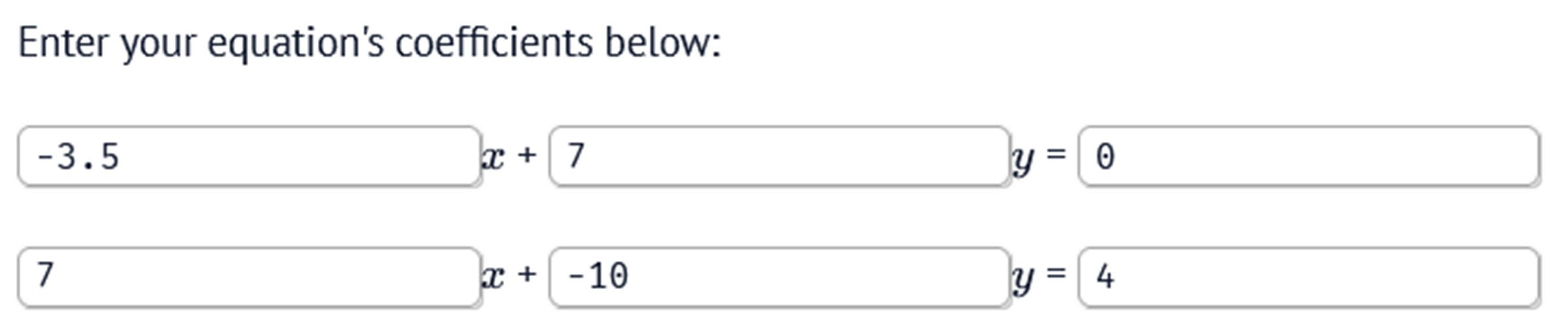 simultaneous equations input screen