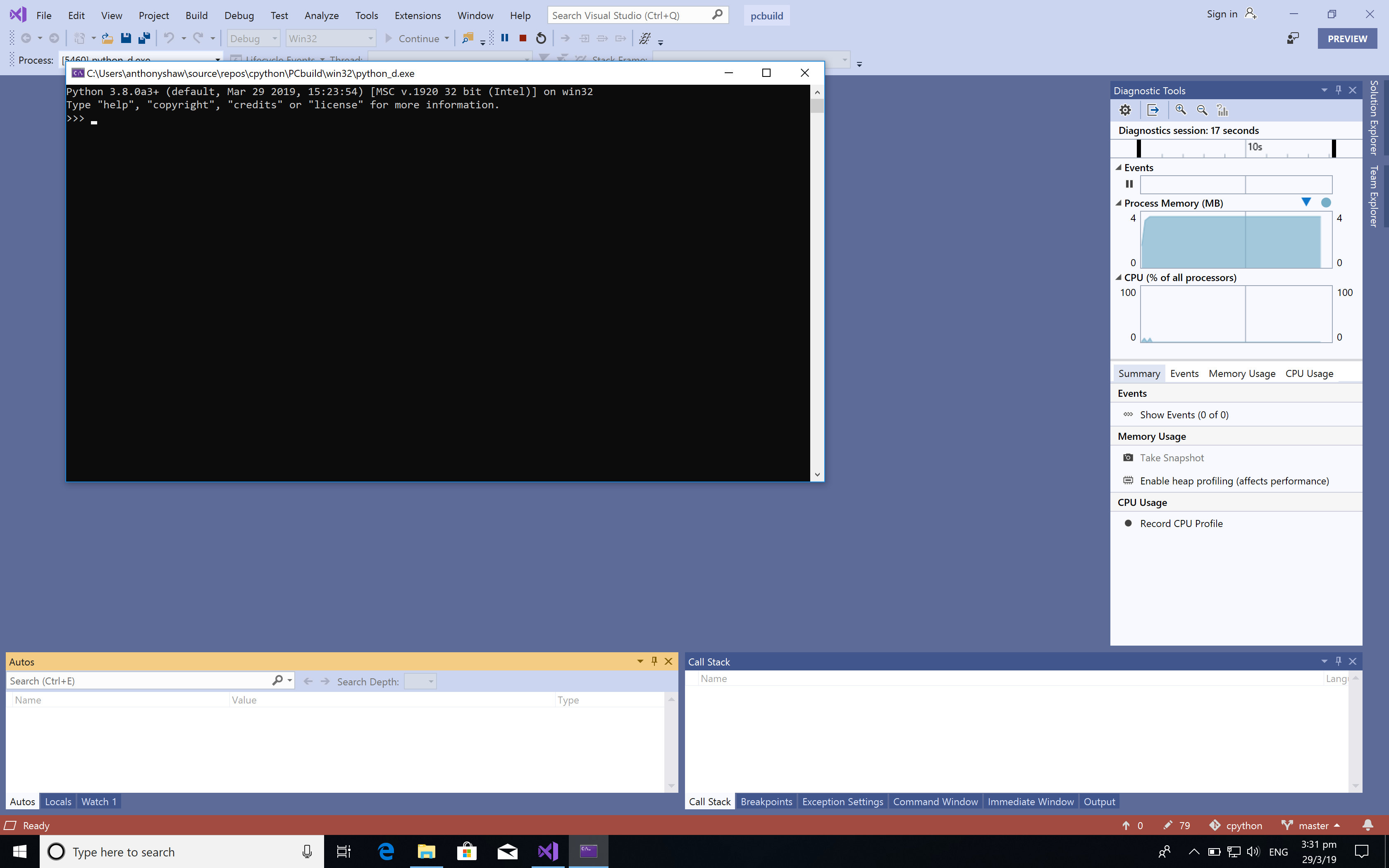 CPython debugging Windows