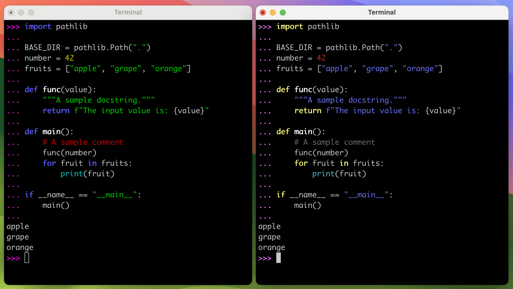 Default vs Custom Colors in Python 3.14's REPL
