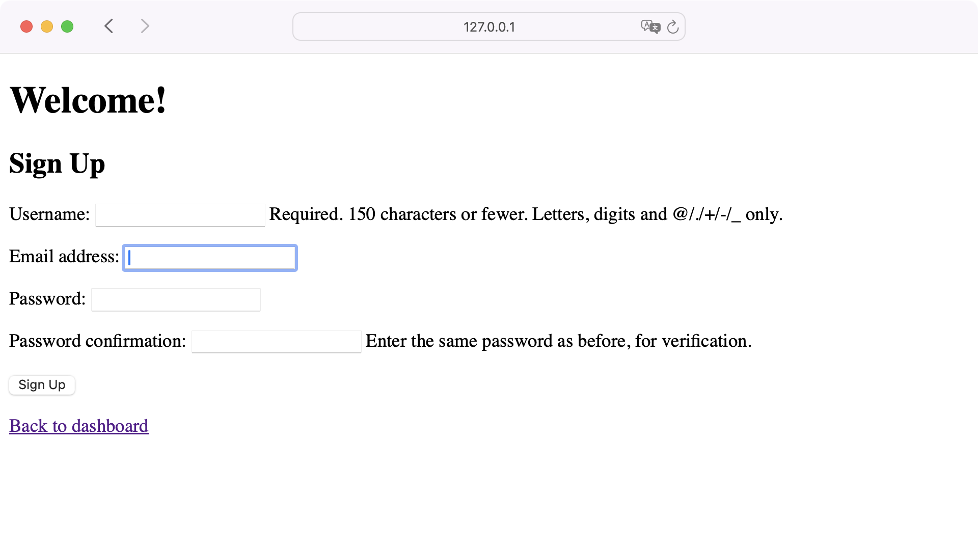 User registration form