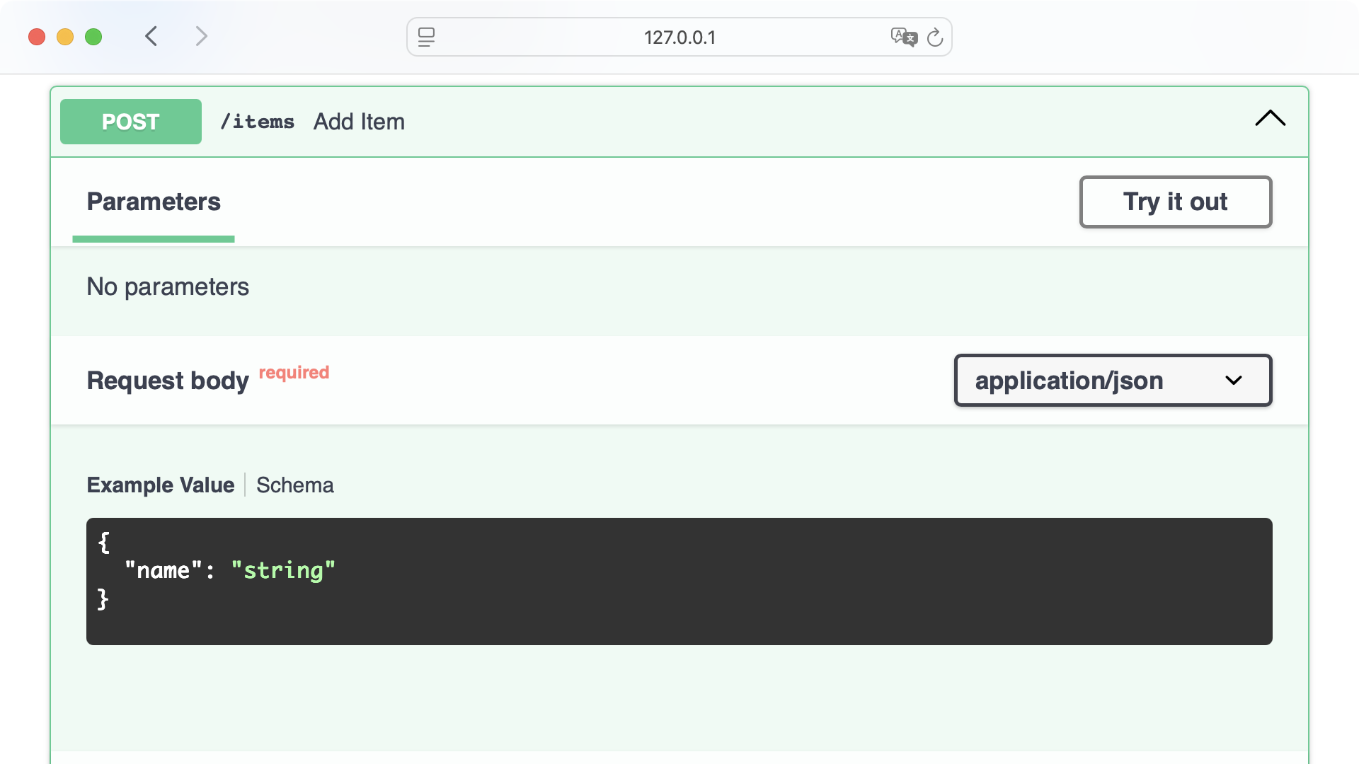 FastAPI Swagger documentation showing a clear schema