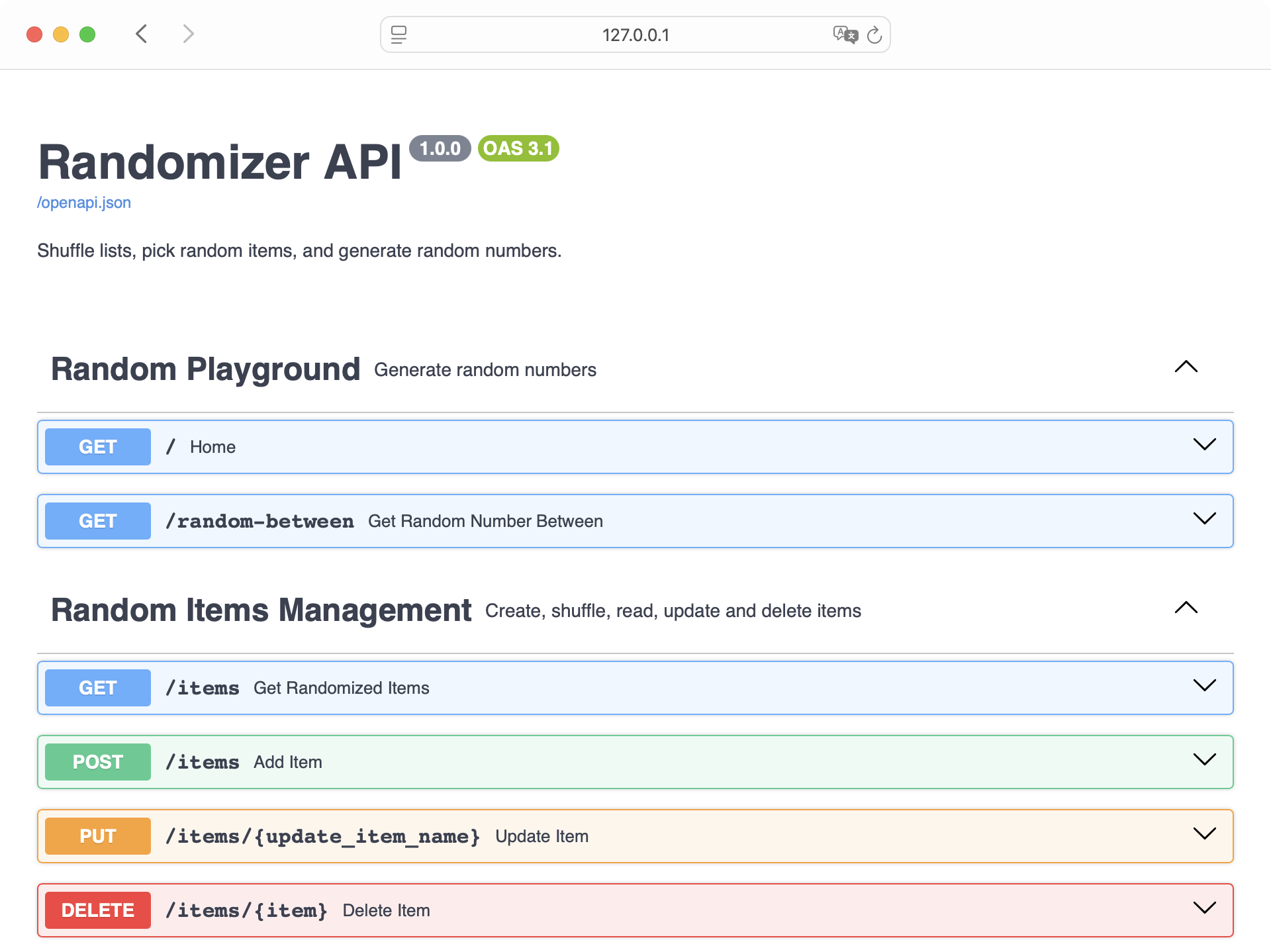 Organized API in Swagger UI
