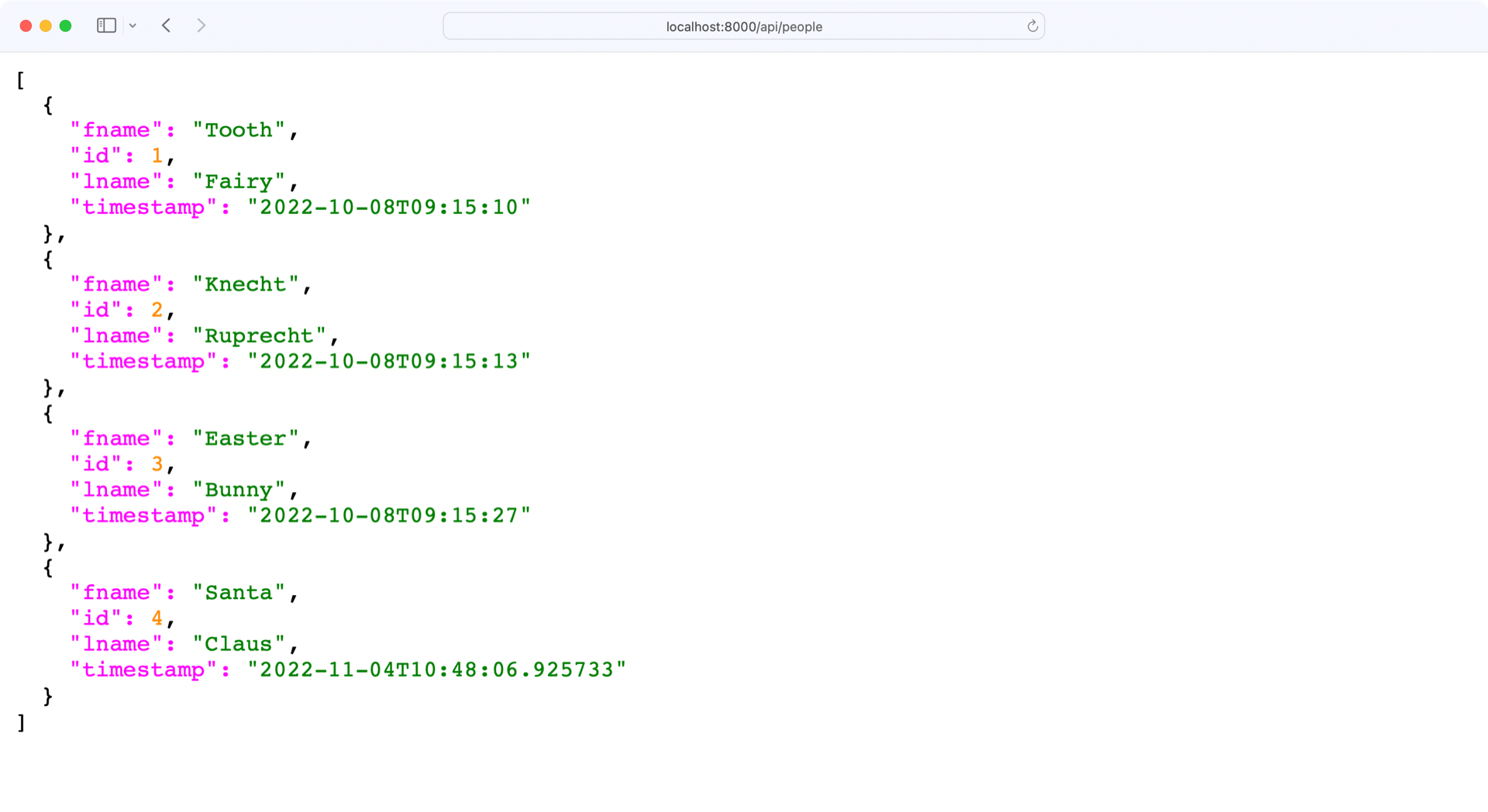 Screenshot of API response with no notes