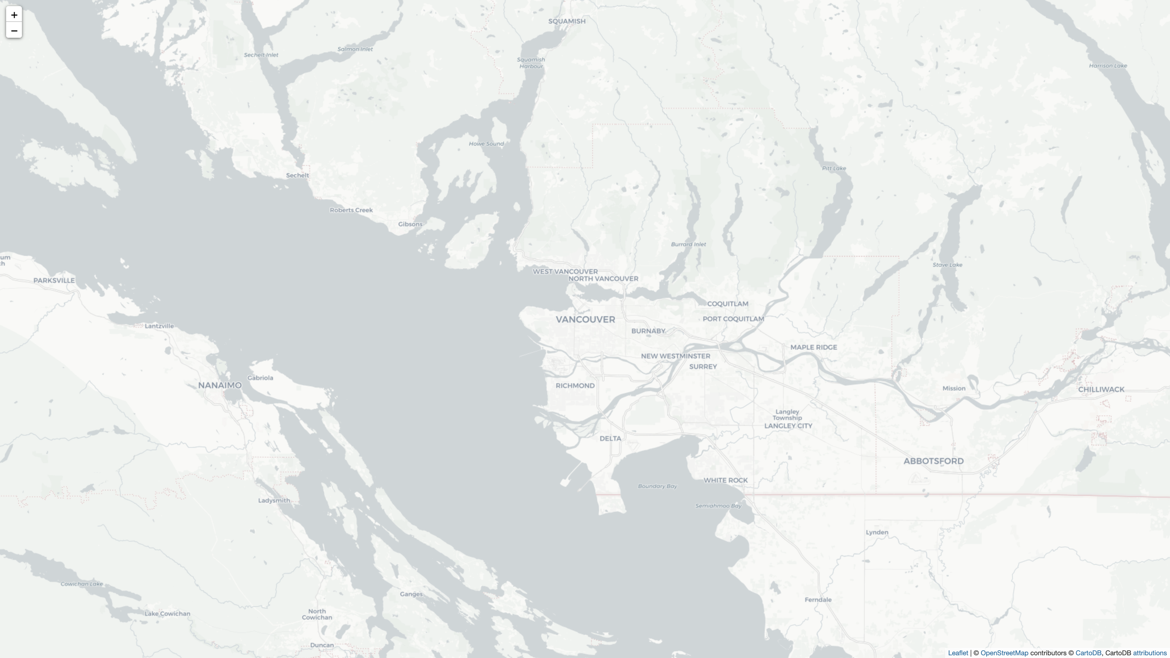 Folium web map zoomed in on Vancouver, Canada
