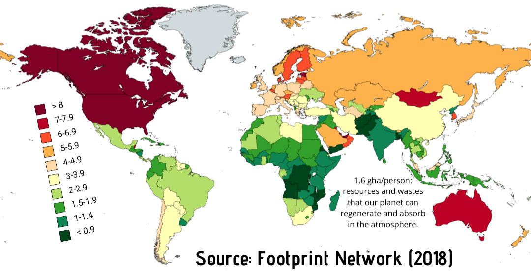 ECOLOGICAL FOOTPRINT PER PERSON The Ecological Footprint per person is a nation's total Ecological Footprint divided by the total population of the nation. To live within the means of our planet's res