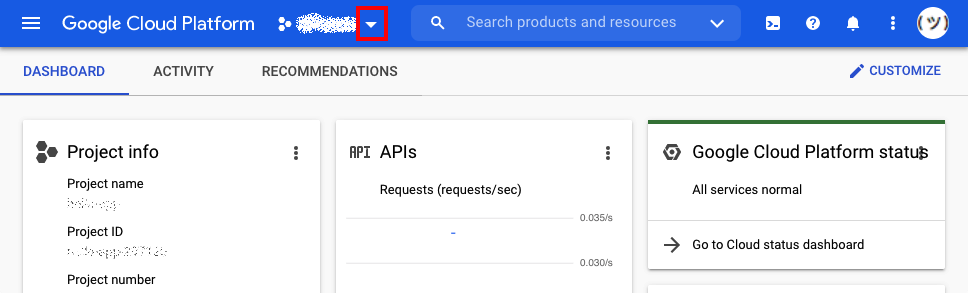 Dropdown for viewing all of your Google projects