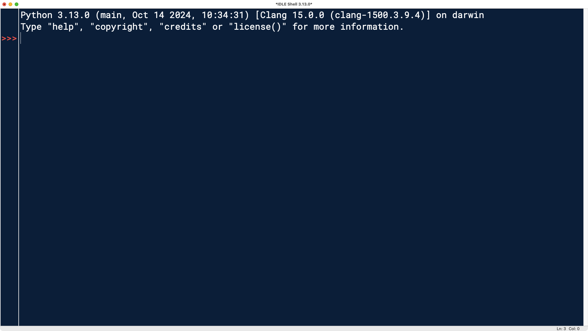Interactive Python interpreter session in IDLE 3.13