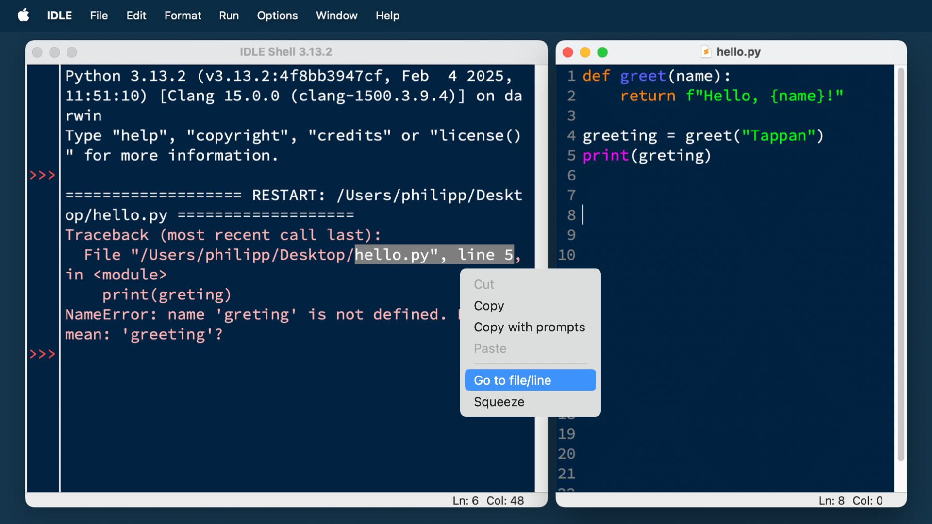 IDLE go to line context menu