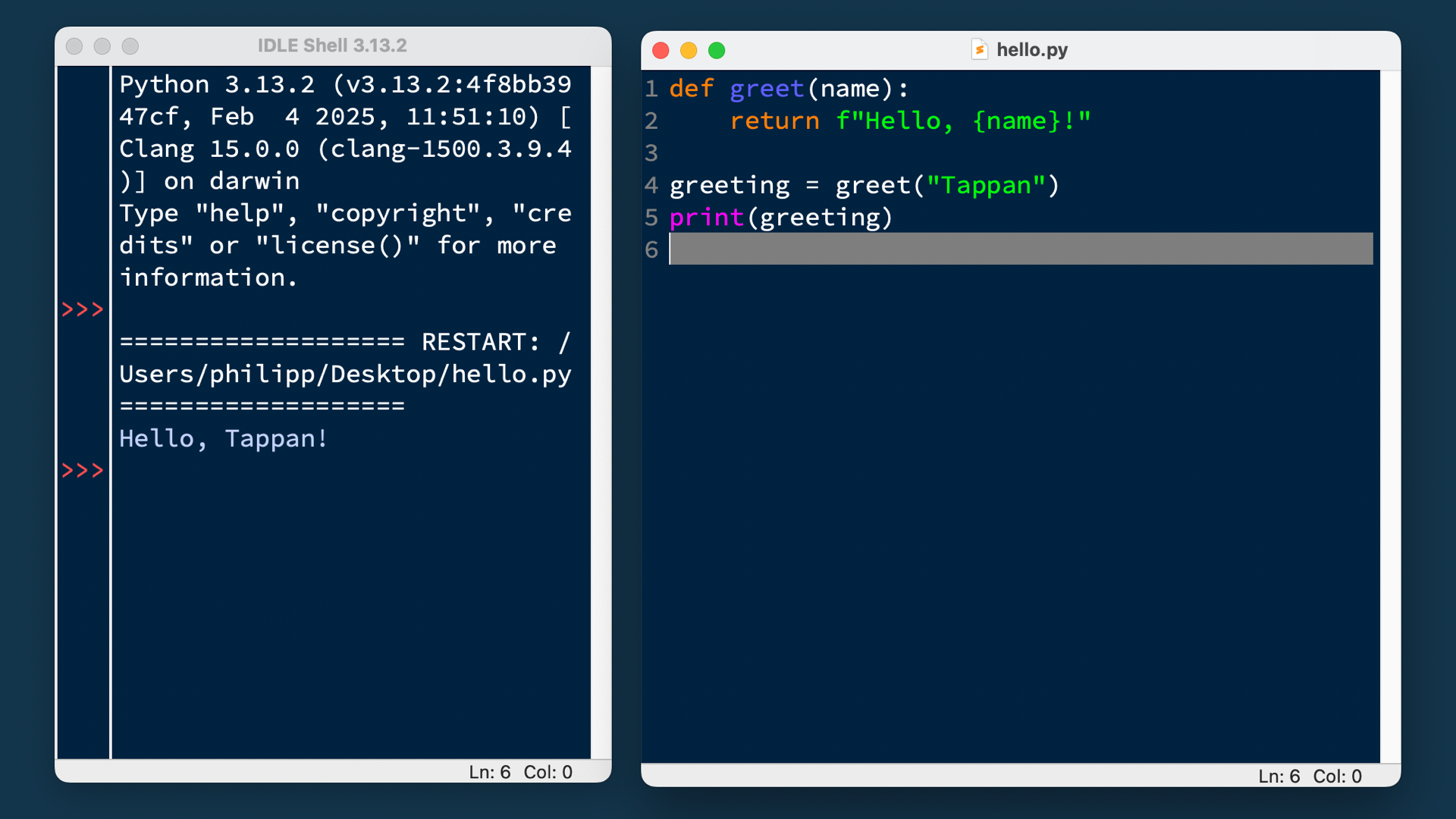 IDLE running some python code