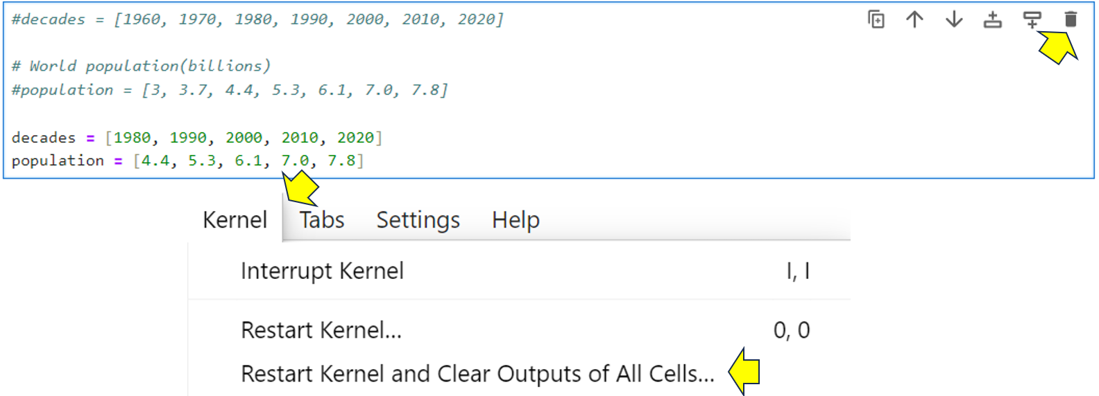 deleting a cell and clearing a notebook