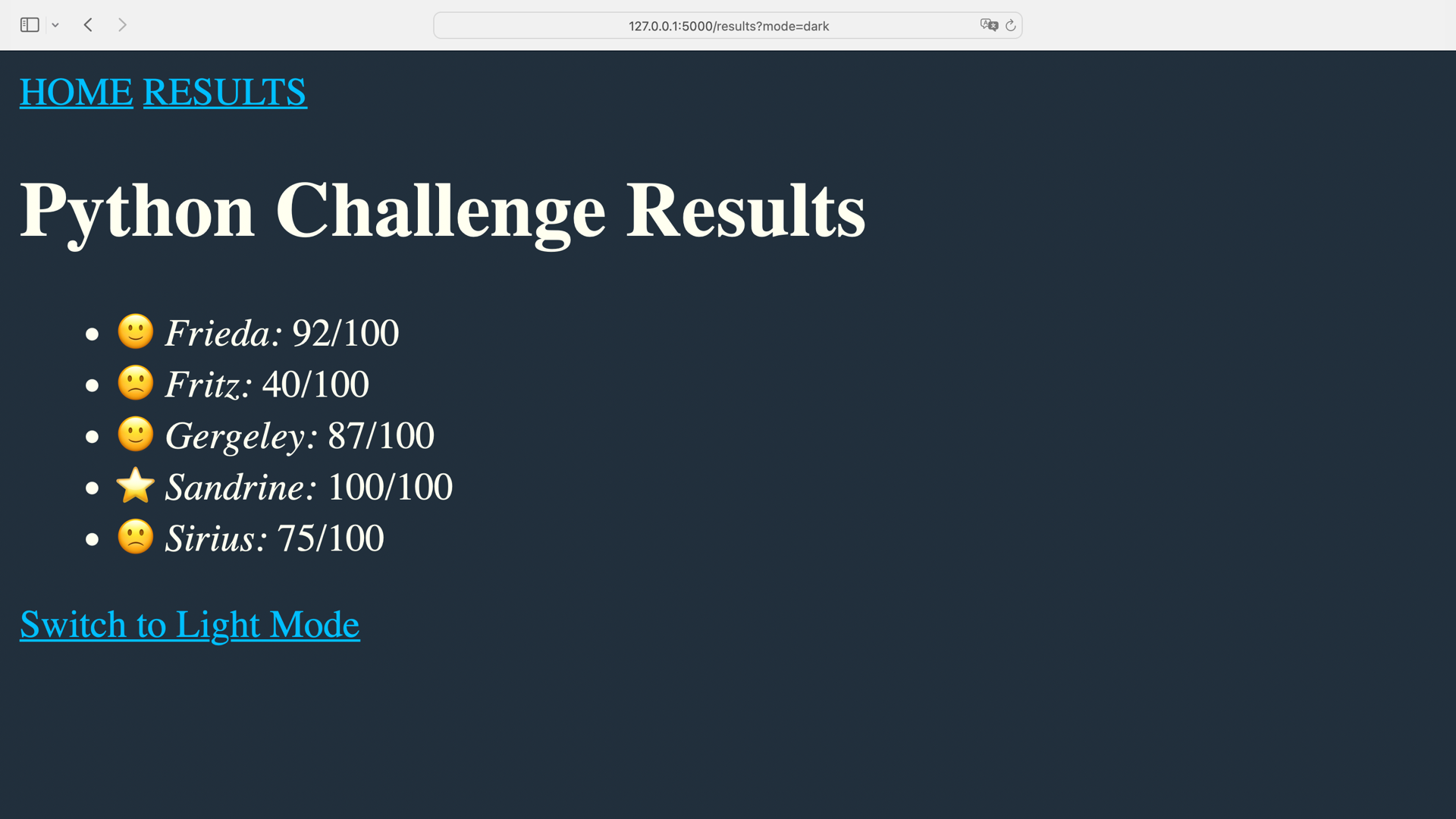 Screenshot of website with badge on top student's name