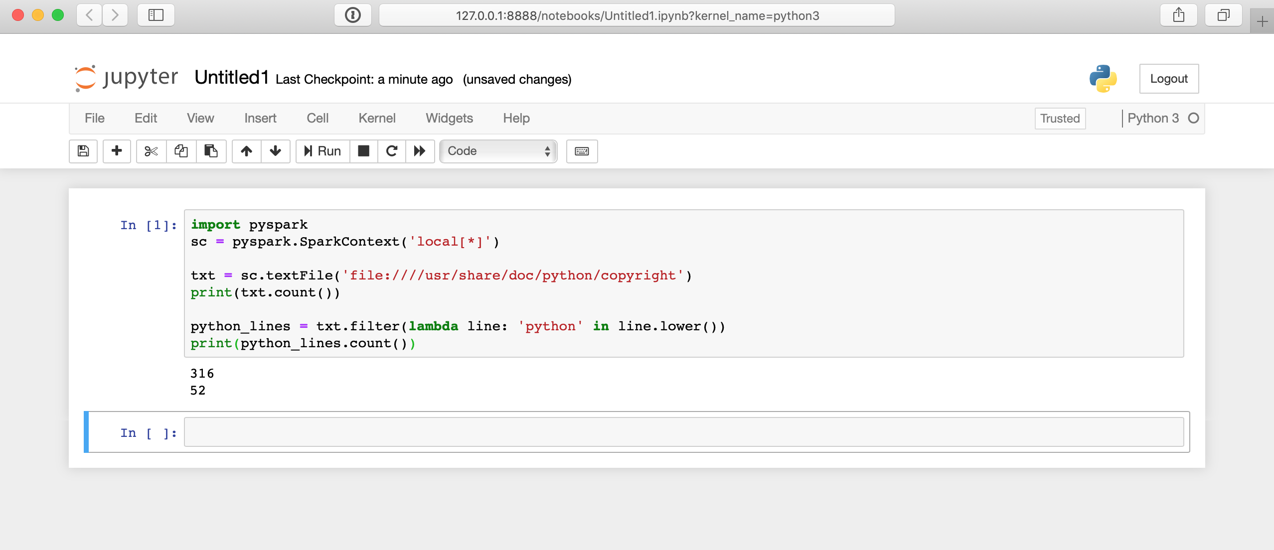 PySpark Hello World in Jupyter notebook