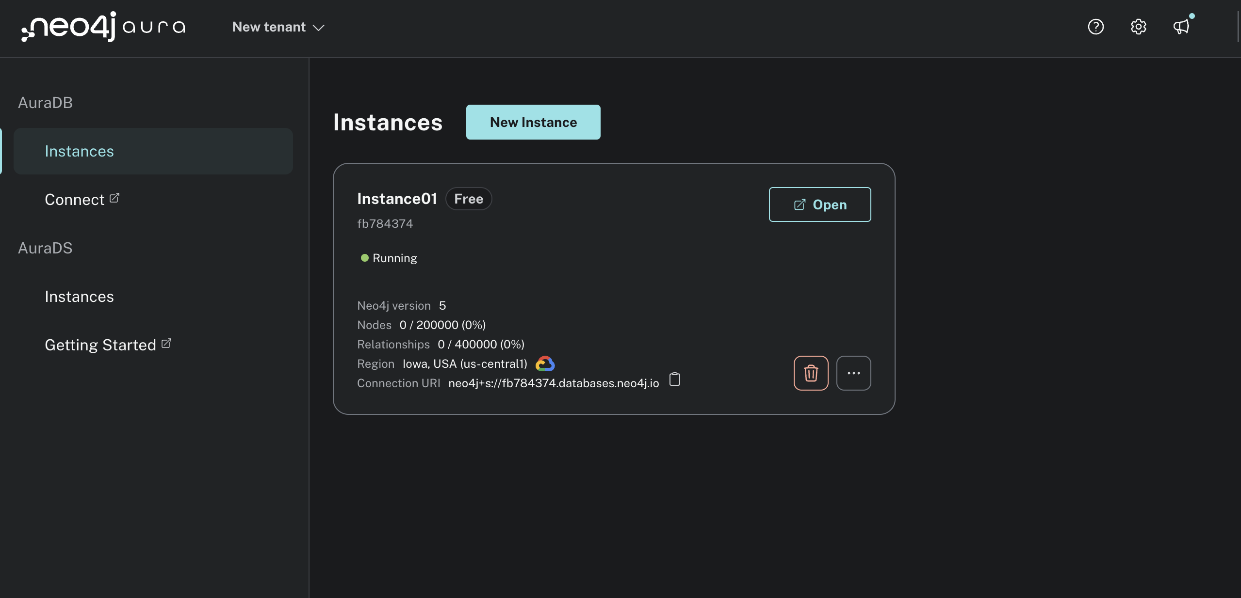 Neo4j Aura Running Instance