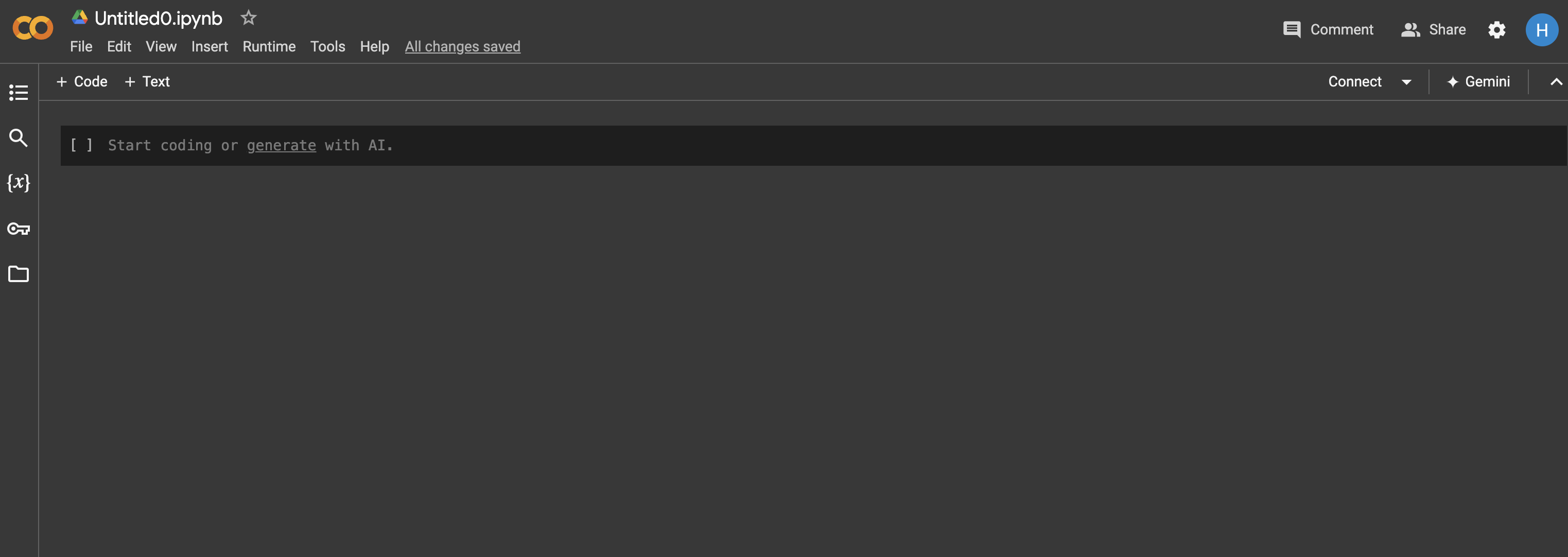 A new Google Colab notebook