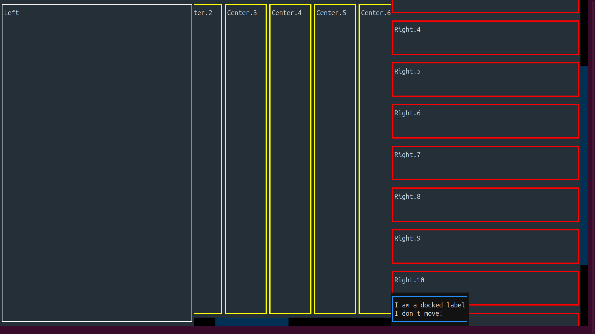 Textual display showing Horizontal and Vertical scrolling widget containers.