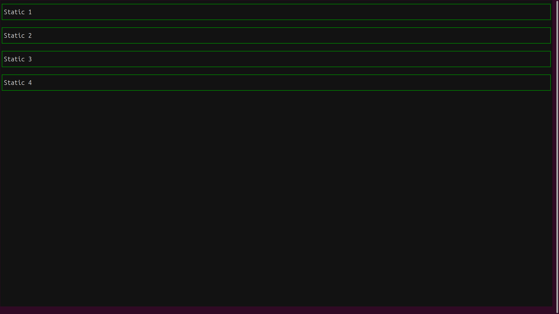 Textual UI showing Static widgets in a Vertical layour manager