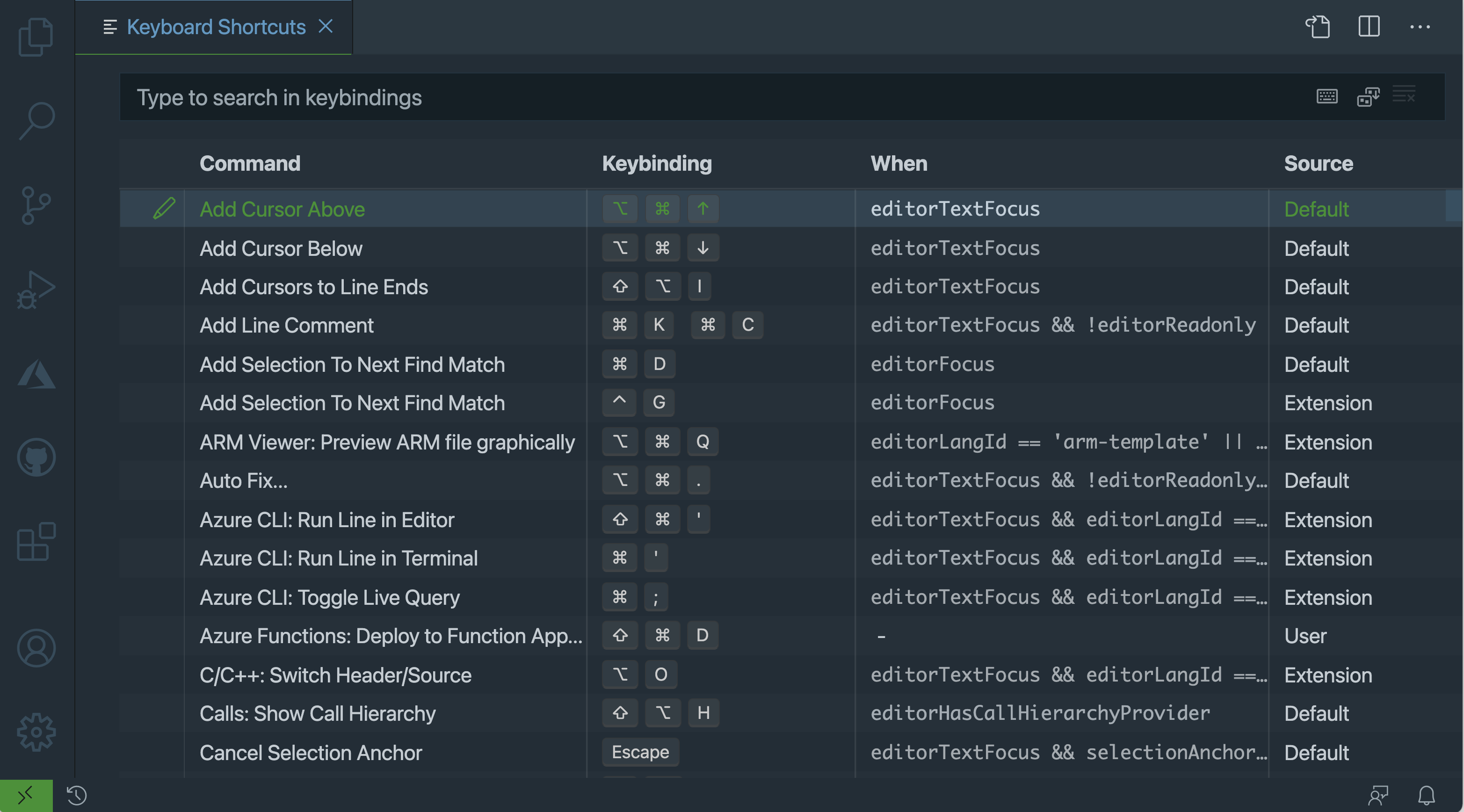 VS Code Keyboard Shortcut Window