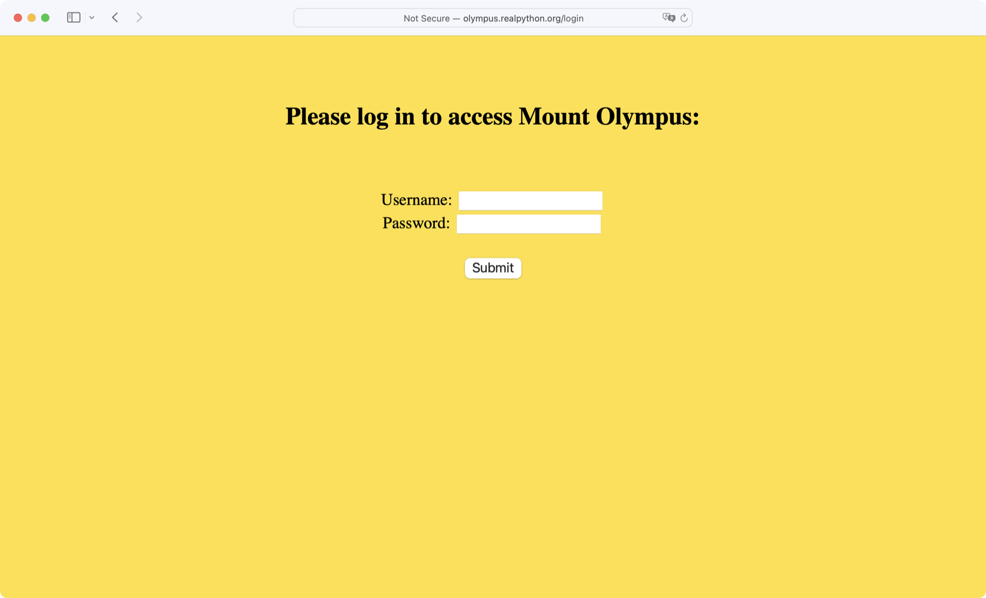 Screenshot of Website with Login Form